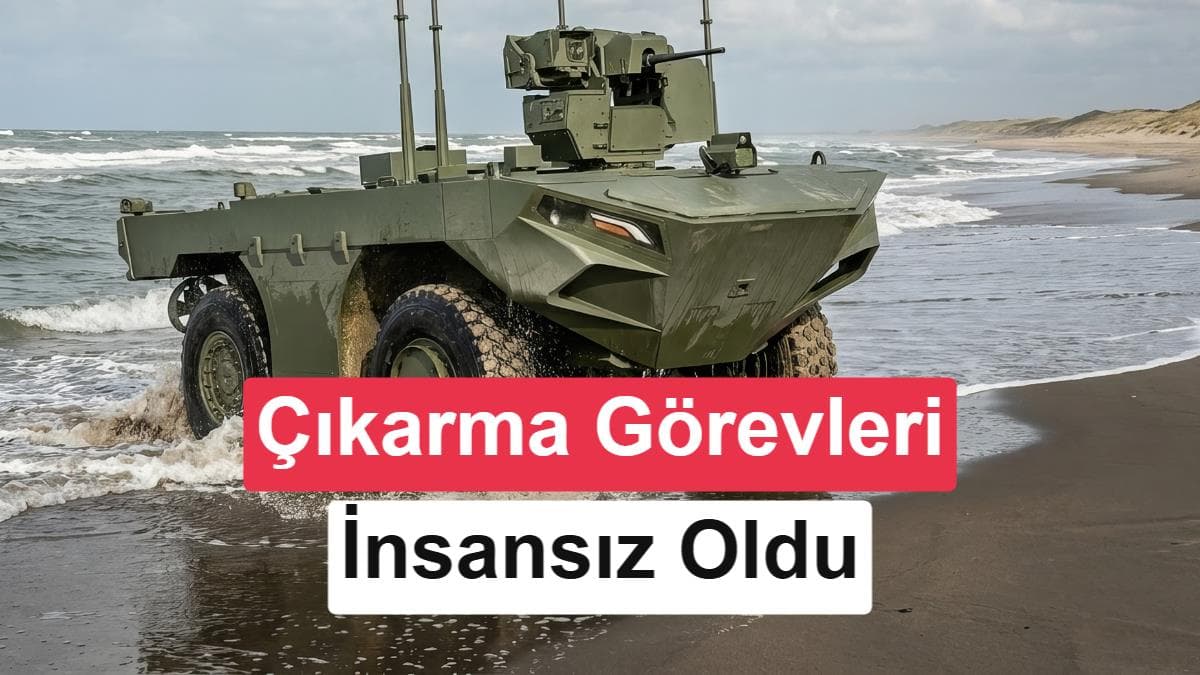 İ-ZAHA aracı denizden karaya doğru ilerlerken, etrafında su dalgaları oluşuyor.