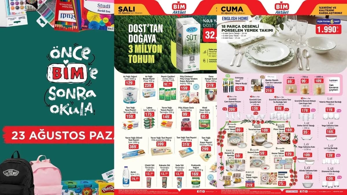 BİM aktüel 23-25-26-28 Ağustos indirimlerinde neler var? Kırtasiye ürünleri ve yemek takımları satışa çıktı mı?