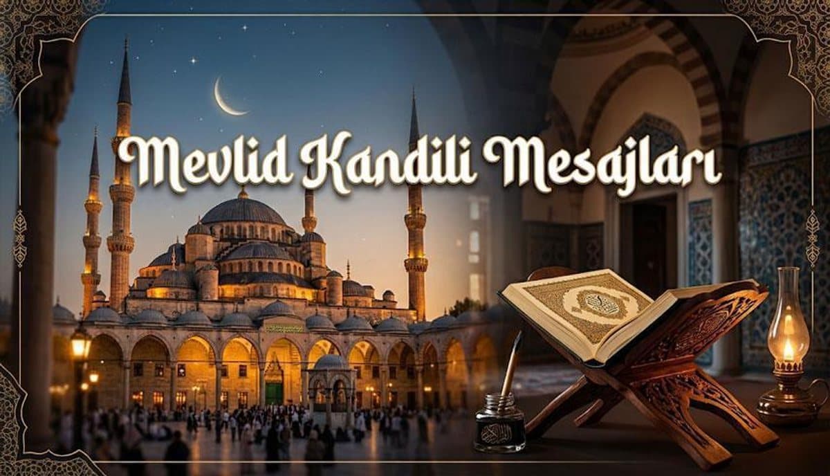 Gece atmosferinde yanan kandil ve arka planda cami silüeti önünde dua eden eller.