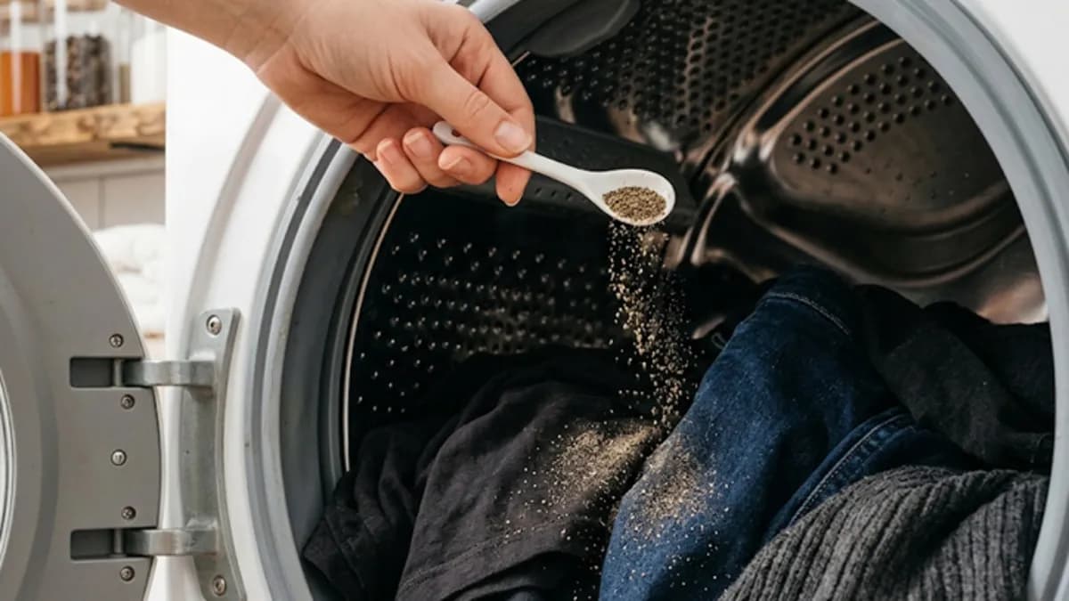 Çamaşır makinesi ve koyu renkli kıyafetler