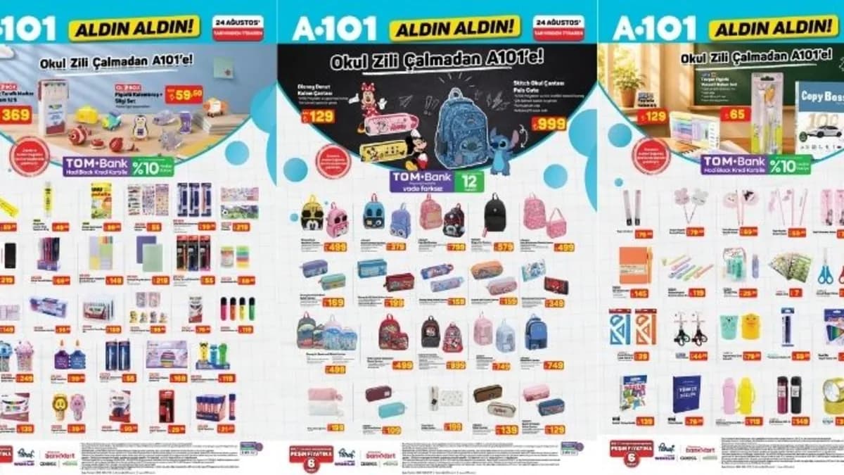 A101 Aldın Aldın 24 Ağustos 2026 okula dönüş ürünlerinde neler var? Kalemlik, defter ve boya seçenekleri satışta mı?
