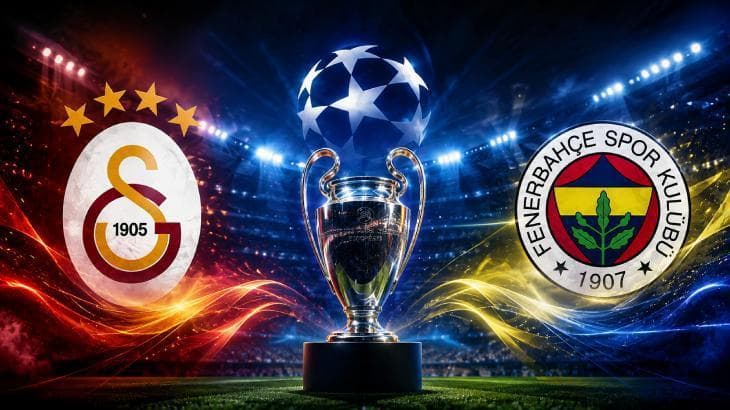 Galatasaray ve Fenerbahçe'nin 2026-2027 Şampiyonlar Ligi fikstürünü temsil eden görsel.