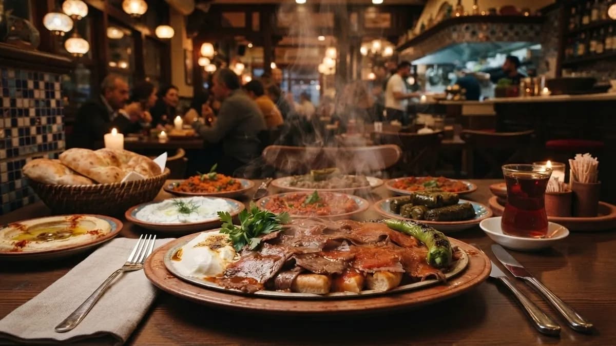 Türk mutfağından cağ kebabı, beyran çorbası ve Çökertme kebabını temsil eden yemek görseli