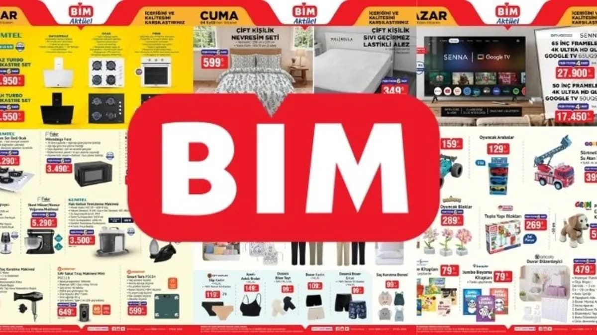 BİM aktüel kataloğunda yer alan ürün kategorilerini gösteren katalog görseli.