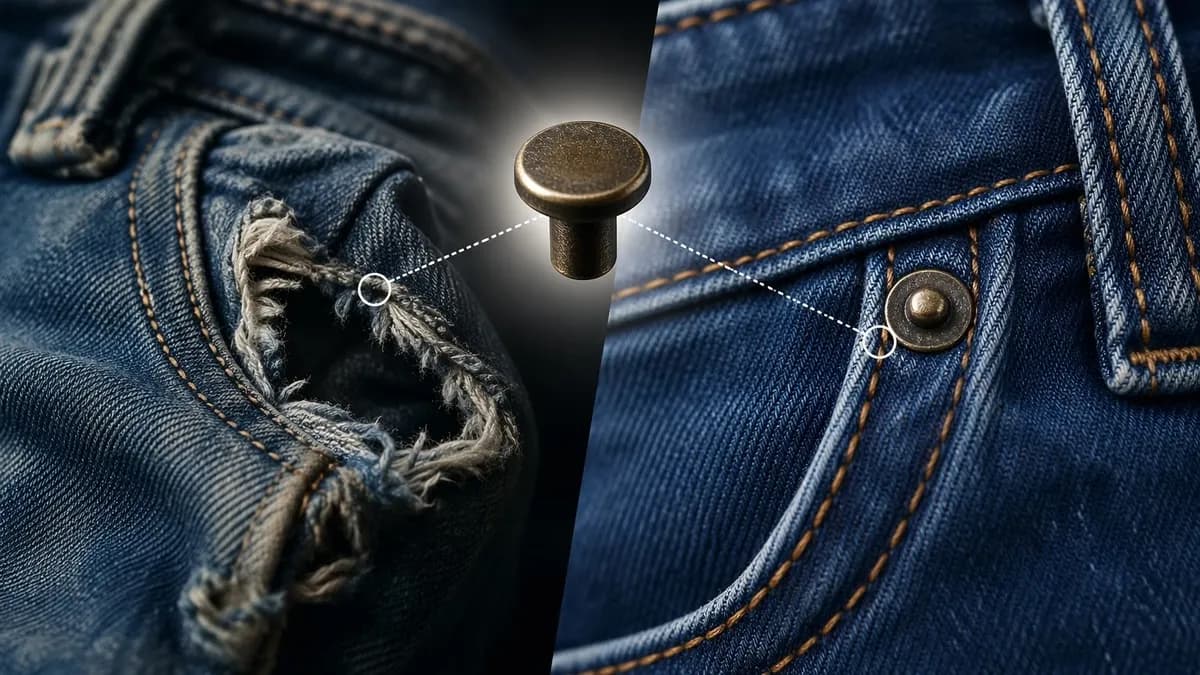 Cep kenarlarında metal perçinler bulunan kot pantolon