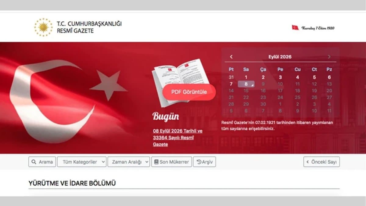 8 Eylül 2026 tarihli Resmî Gazete'de yayımlanan Cumhurbaşkanlığı atama kararlarına ilişkin belge ve haber görseli