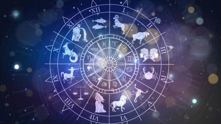 Yıldızlı gökyüzü önünde 12 burç sembolünü gösteren astroloji temalı yatay görsel.