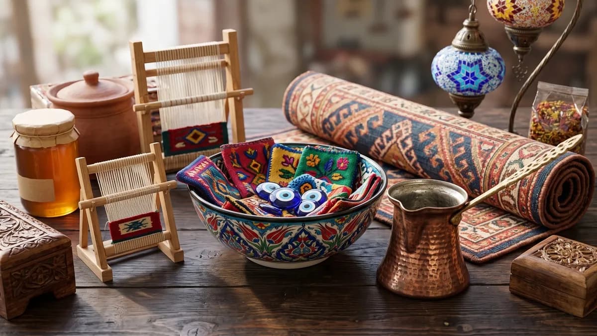 Tatil dönüşü hediyelik seçimini ve Türkiye'nin illerine özgü yerel ürünleri temsil eden görsel